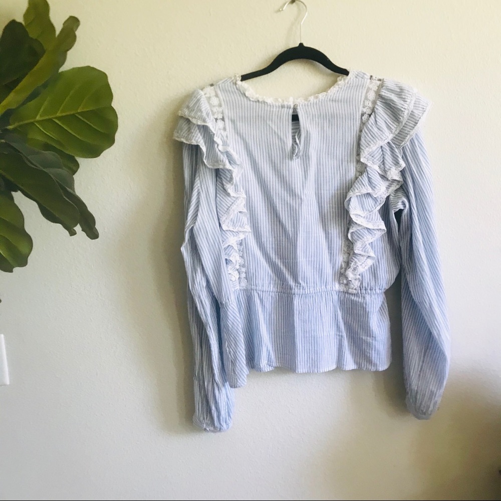 Free People Ruffle Stripe Lace Blouse Top - Picture 7 of 8